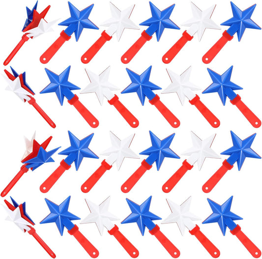 48 Pcs Independence Day Star Hand Clapper Noise Makers Bulk Red White Blue Plastic Clapping Hands Noisemakers 4th of July Star Clappers for Patriotic Party America Patriotic Party Supplies