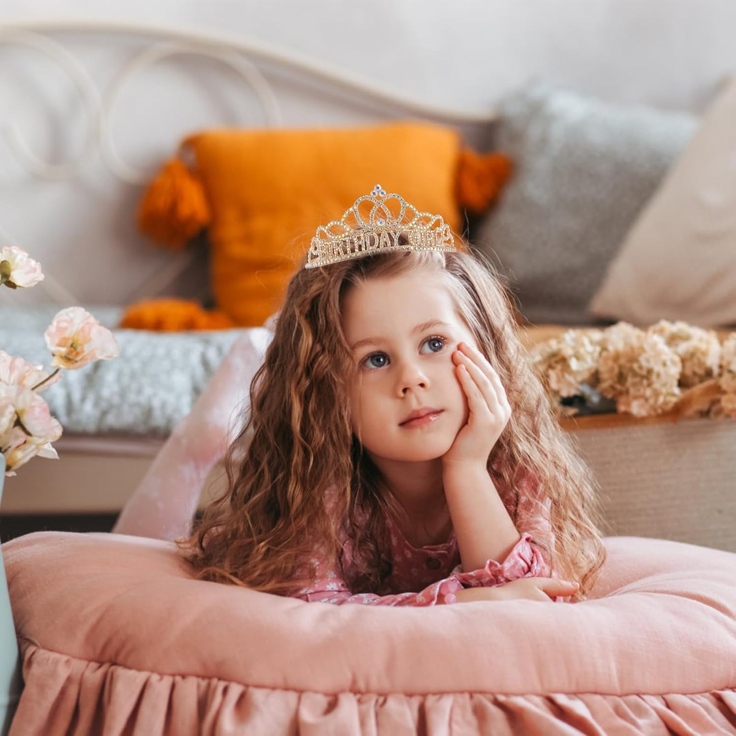 Chanaco Happy Birthday Crown and Sash Kit for Women and Girls - Rhinestone Tiara and Sashes with 'BIRTHDAY GIRL' Sash for Party Favors