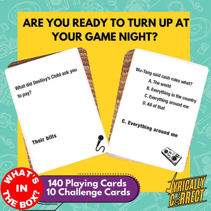 Lyrically Correct '90s & 2000s Music Trivia Card Game - Hip Hop and R&B Edition - Finish the Lyrics Challenge, Fun for Adults, Party or Family Night