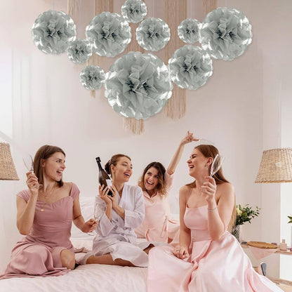 Tissue Paper Pom Poms, Pink Tissue Paper Flowers, Hanging Flower Balls for Weddings Fiesta Parties Birthday Baby Showers Classroom Bridal Shower Decoration (18Piece Set-6/10/12/14Inch)