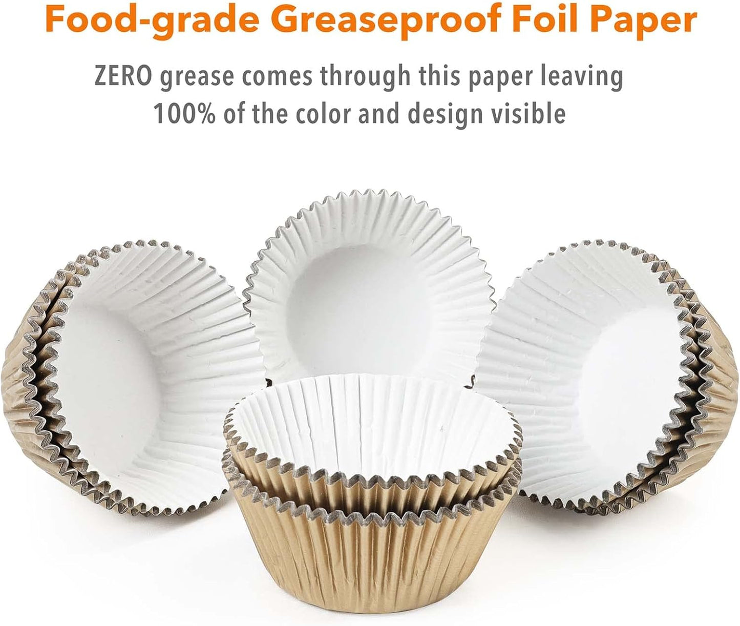 Gifbera White Metallic Foil Cupcake Liners Standard Size Baking Cups, 200-Count