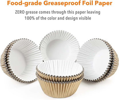 Gifbera White Metallic Foil Cupcake Liners Standard Size Baking Cups, 200-Count
