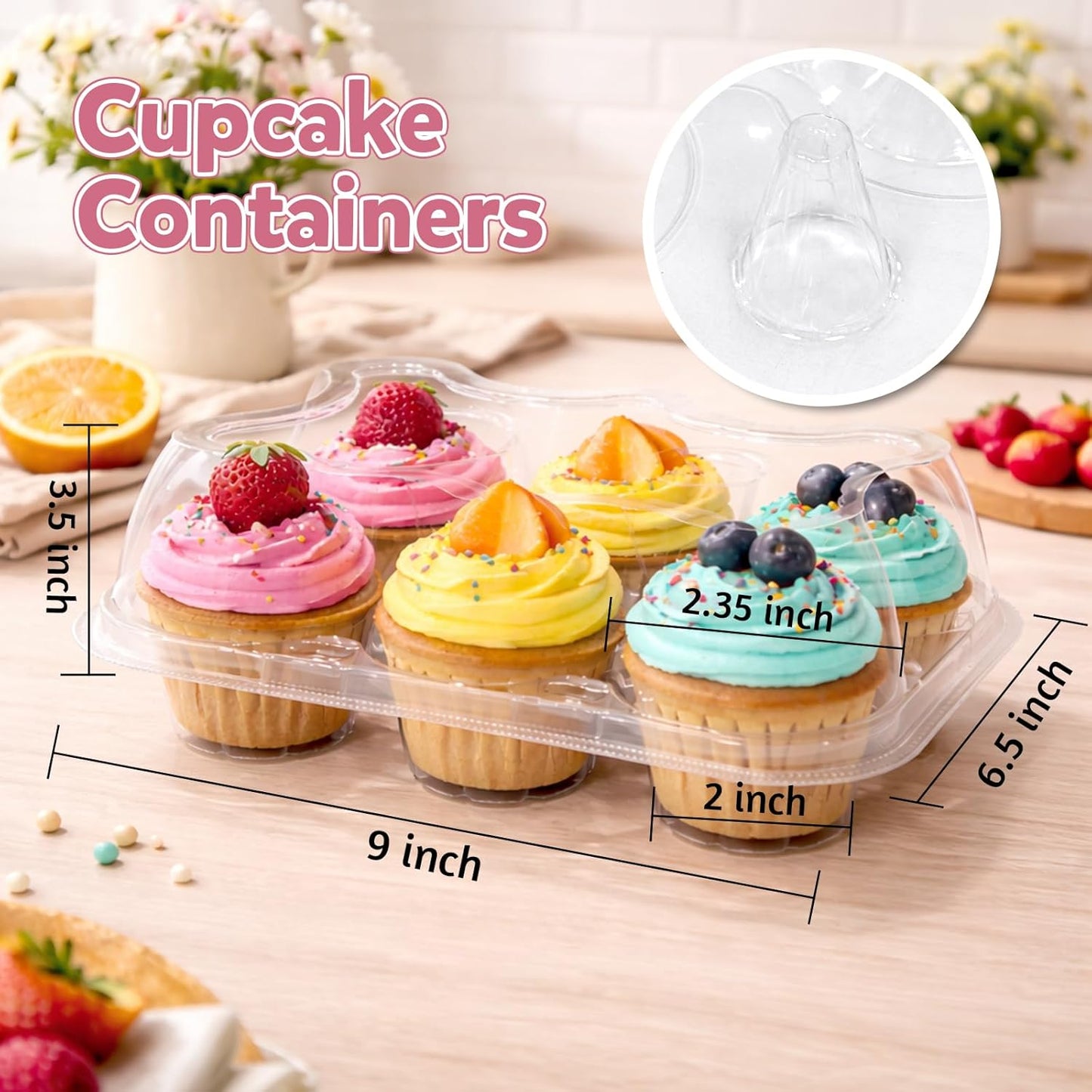 WIKDAY 6 Count Cupcake Containers with Lids, 30 Pack Stackable cupcake holders Clear Plastic Dessert Boxes for 180 Cupcakes, Muffins