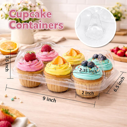 WIKDAY 6 Count Cupcake Containers with Lids, 30 Pack Stackable cupcake holders Clear Plastic Dessert Boxes for 180 Cupcakes, Muffins