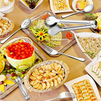 11 PCS Serving Utensils, Large Stainless Steel Spoons Forks Tongs, Pie Server, Great for Hostess Buffet Catering Banquet Party, Silver