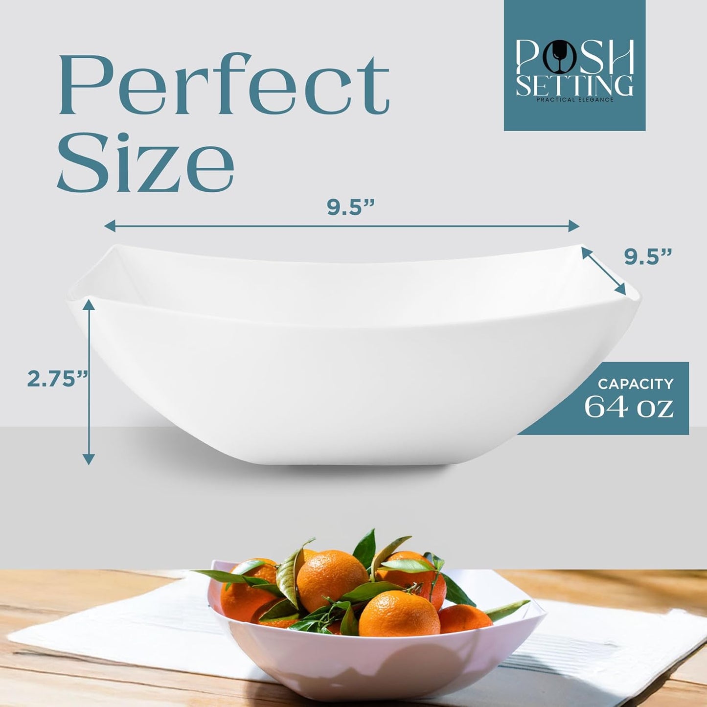 Posh Setting - Clear Plastic Serving Bowls for Party (8oz - 4 Pack) Square, Disposable, Salad & Fruit Bowls for Party Table, Candy Containers for Candy Buffet