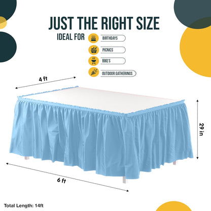 Exquisite Ruffle Table Skirt Black 6 Pack 14 Ft Long Table Skirts for Rectangle Tables 6ft Plus or Round Tables Skirts with Adhesive Strip for Gender Reveal Decor & Happy Birthday Parties