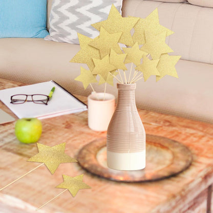 Reallnaive 42 Pcs Gold Star Centerpieces Sticks Twinkle Glitter Star Table Flower Centerpiece Sticks Golden Cake Toppers for Back to School Wedding Engagement Bridal Baby Shower Party Decorations