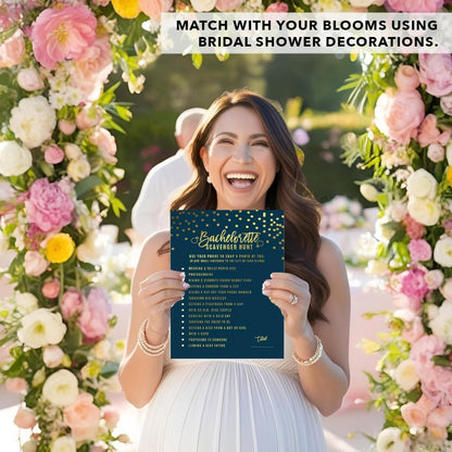 Andaz Press Navy Blue and Metallic Gold Confetti Polka Dots Bachelorette Party Bridal Shower Collection, Scavenger Hunt Game Cards, 20-Pack