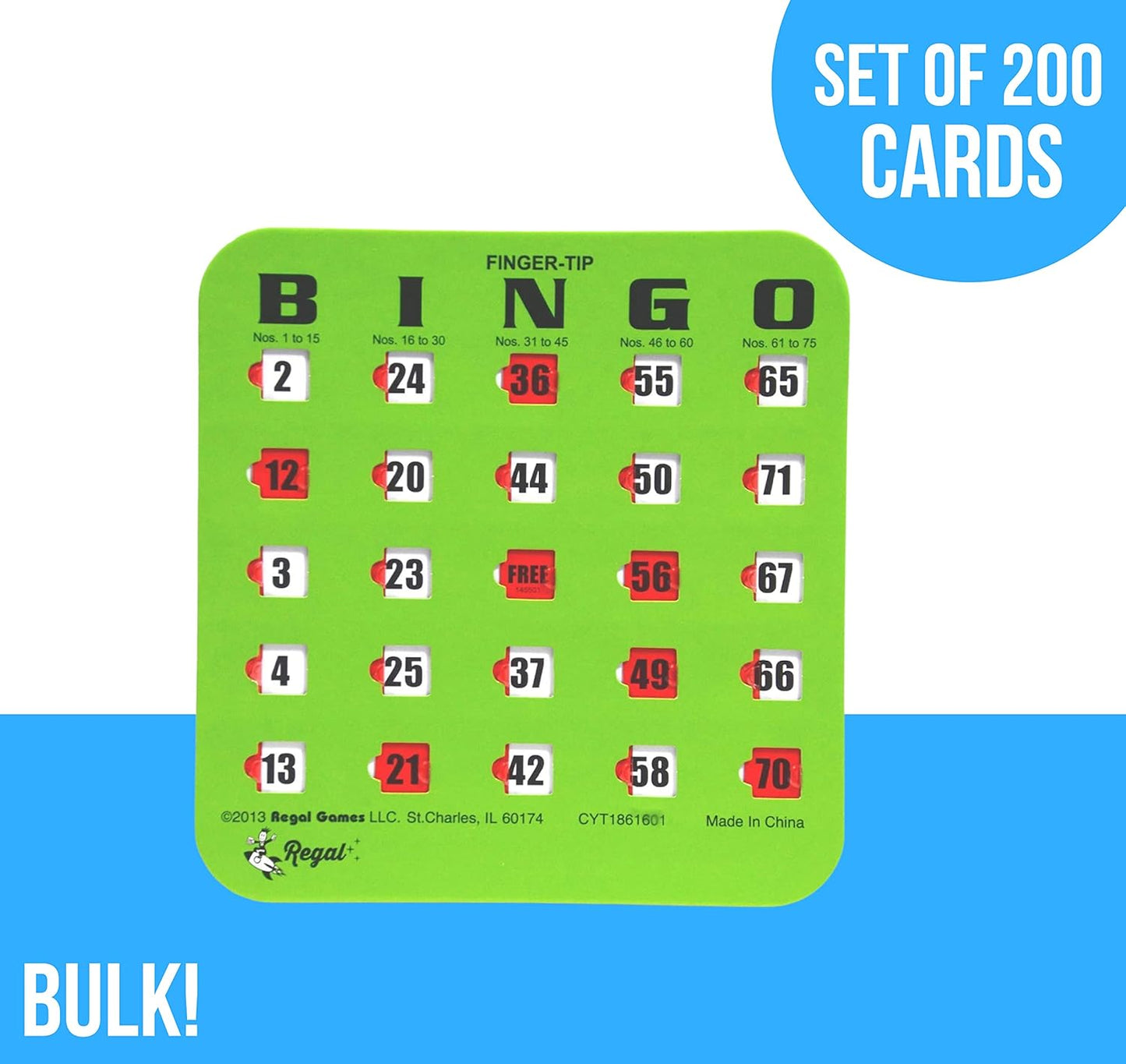 Regal Bingo Bulk Bingo Cards with Sliding Windows - Reusable Large Print Bingo Game Cards for Adults Large Group - 10 Pack, Green