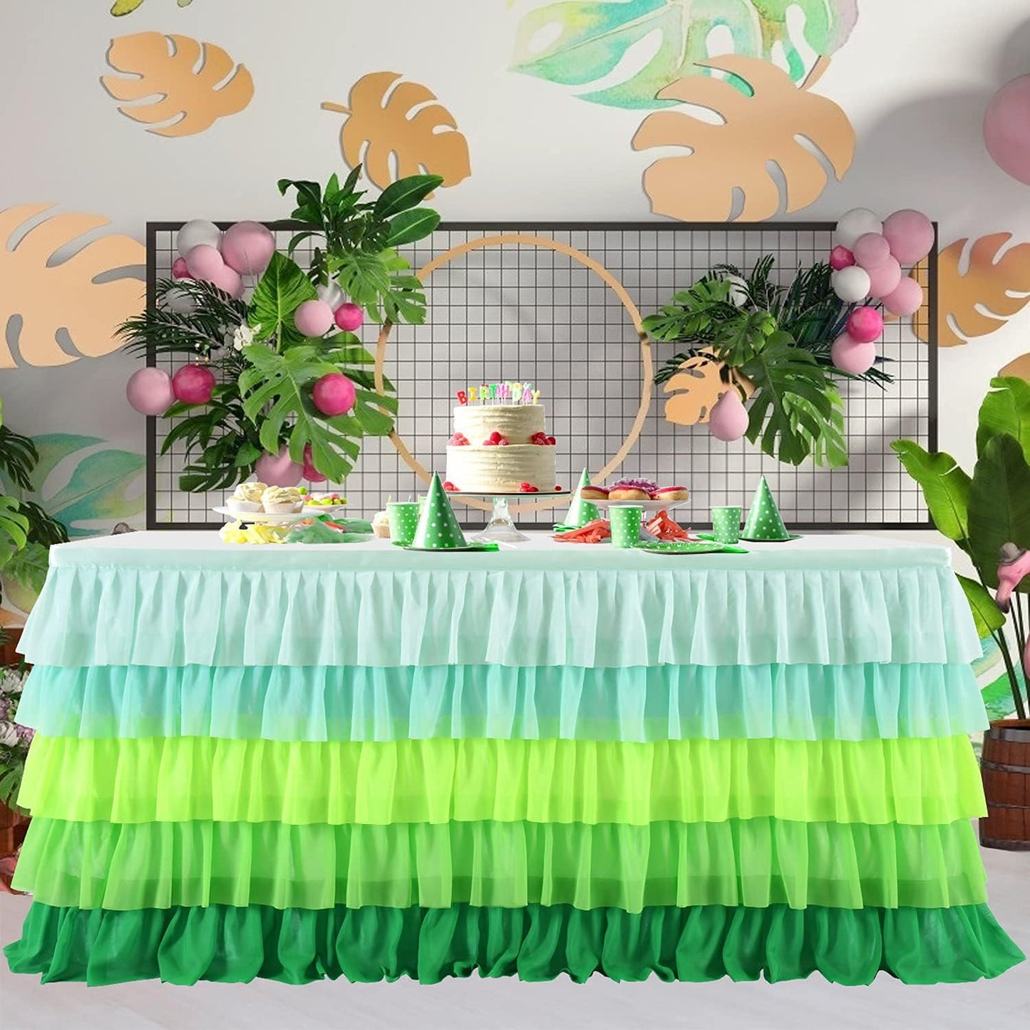 Pastel Rainbow Table Skirt Ruffle Party Tablecloth for Rectangle Table 6ft Birthday Party Baby Shower