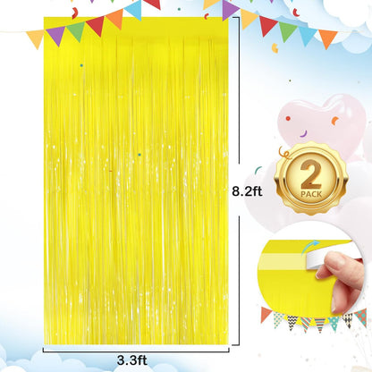 Black Fringe Curtain Party Streamers 2Pack 3.3x8.3 Ft Foil Fringe Backdrop Curtains for Birthday Wedding Bridal Baby Shower Halloween Decor Tinsel Streamers Black Party Decorations Door Streamers