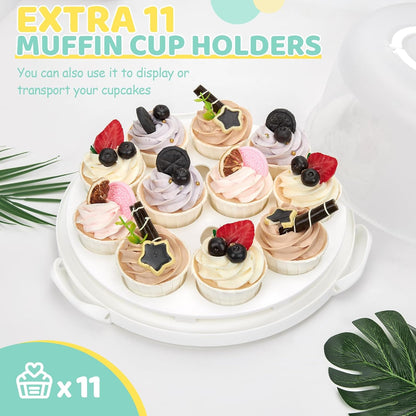 Cake Carrier with Lid and Handle, Ohuhu BPA-Free Cake Containers Cake Holder for 10 inch Cake with 2 Handle Cupcake Carrier - Plastic Cover Two Sided Base for Transport Pie Nut Fruit Mothers Day Gifts
