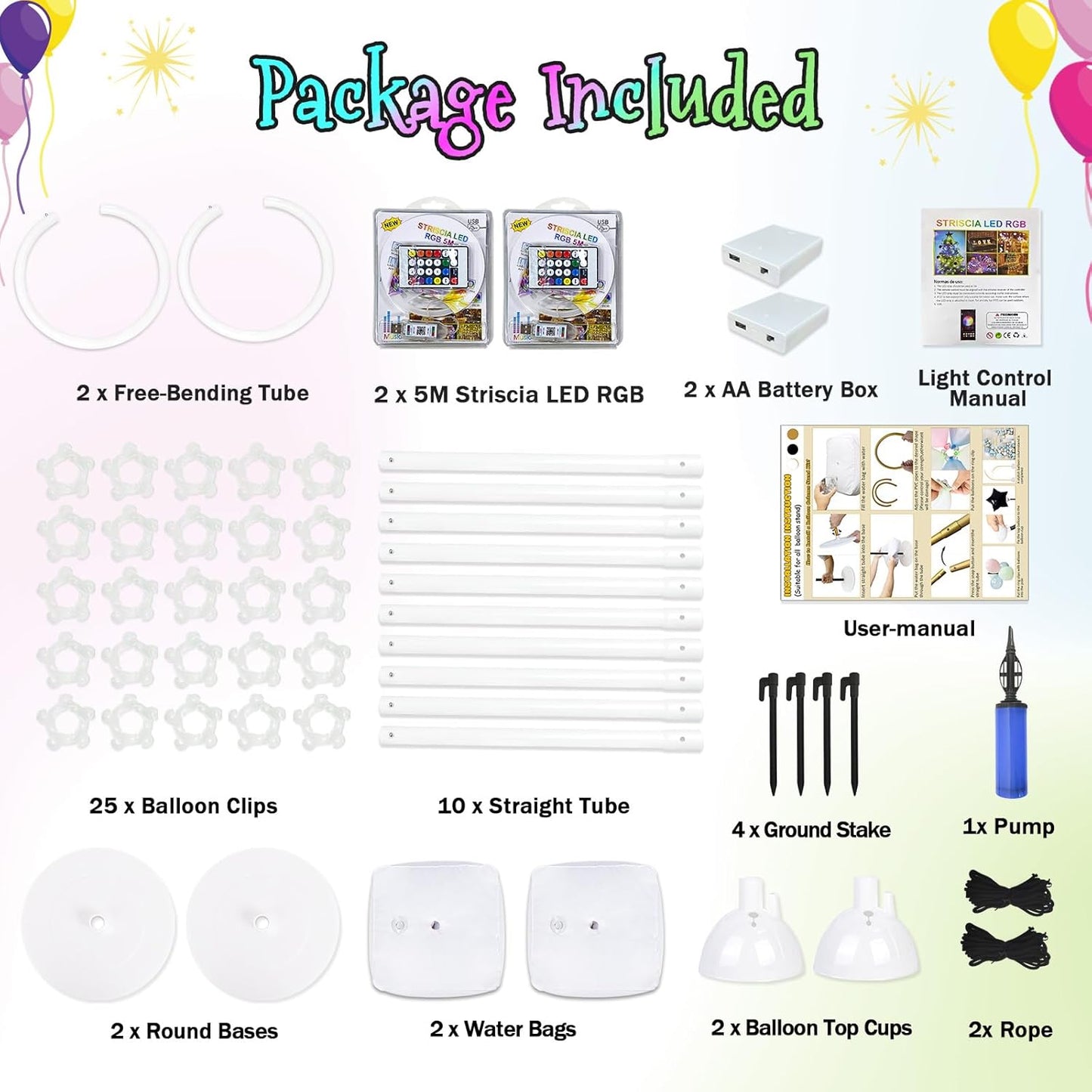 AerWo Balloon Arch Kit with Balloon Pump Electric, 8.2FT & 5FT Half Balloon Arch Stand with Base, Free Bending Balloon Stand Kit for Wedding Birthday Party Baby Shower Graduation Decorations