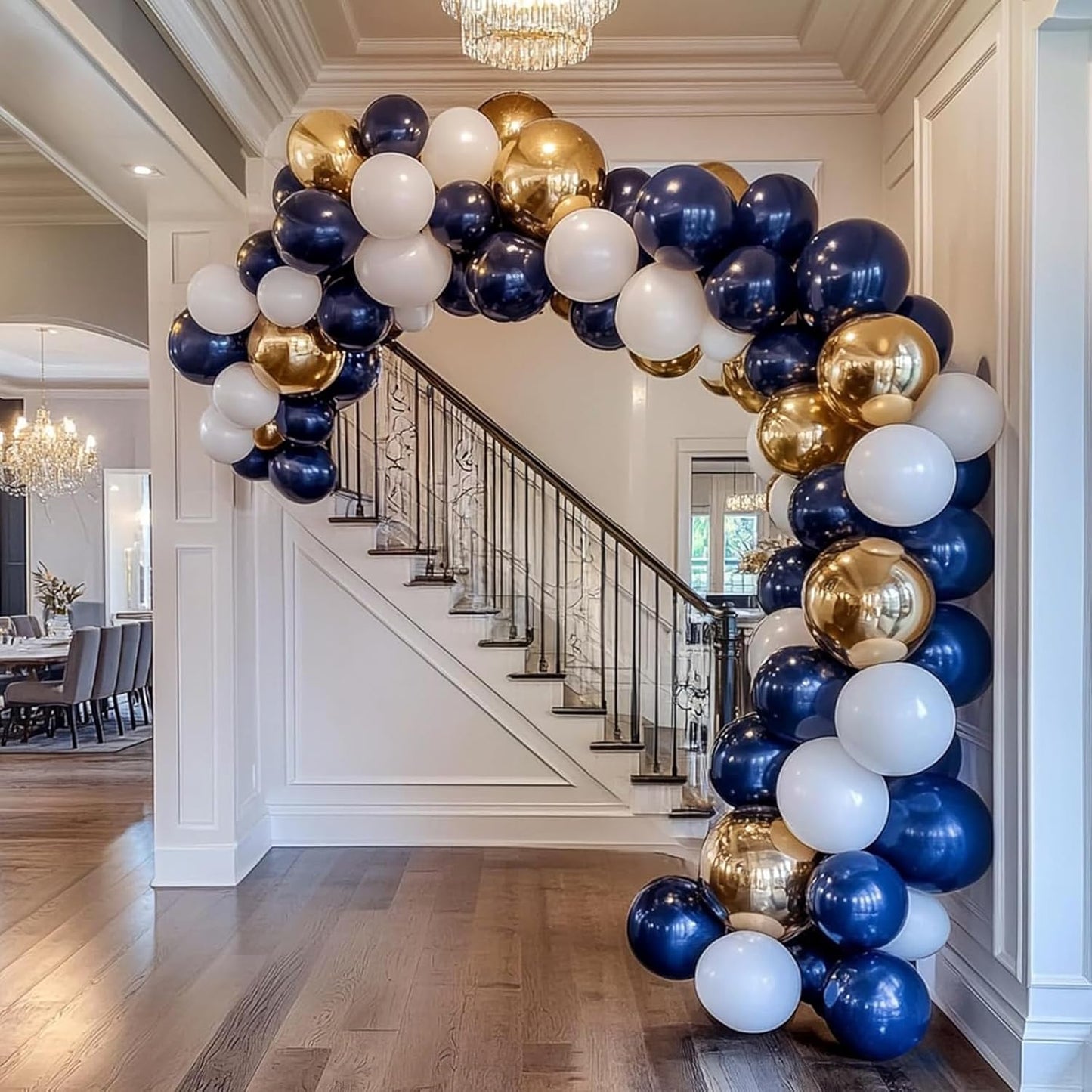 RUBFAC 87pcs Metallic Blue Silver Balloon Garland Arch Kit, 18 12 10 5 Inch Blue Silver Confetti Latex Party Balloons for Birthday Graduation Baby Shower Decoration