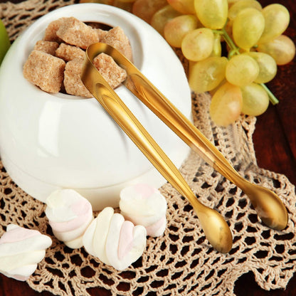 Gejoy 12 Pieces Mini Tongs Stainless Steel Small Sugar Serving Tongs for Charcuterie Board Appetizers Dessert Serving Food Tiny Party Danish Candy(6 Inch,Gold)