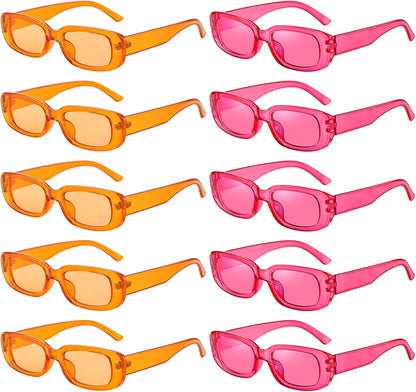SUNOVELTIES 10 Pack Rectangle Sunglasses for Women Retro Narrow Square Glasses 90s Aesthetic Vintage Eyewear Uniex Adult