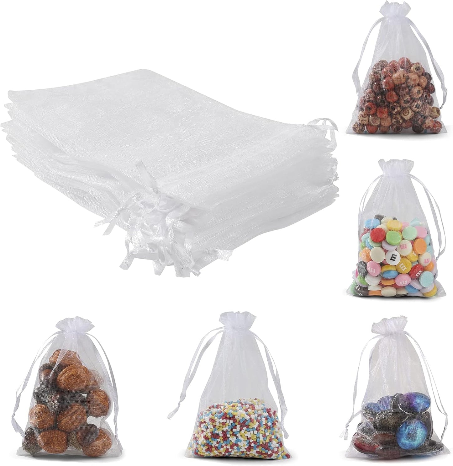 ANZNKU Pink Organza Bags 4 x 6 in 50PCS, Small Gift Bags for Goodie Candy Jewelry Soap Packaging, Cute Little Mesh Bag Drawstring Bulk for Wedding Birthday Party Favor Baby Shower & Easter Gifts Wrap