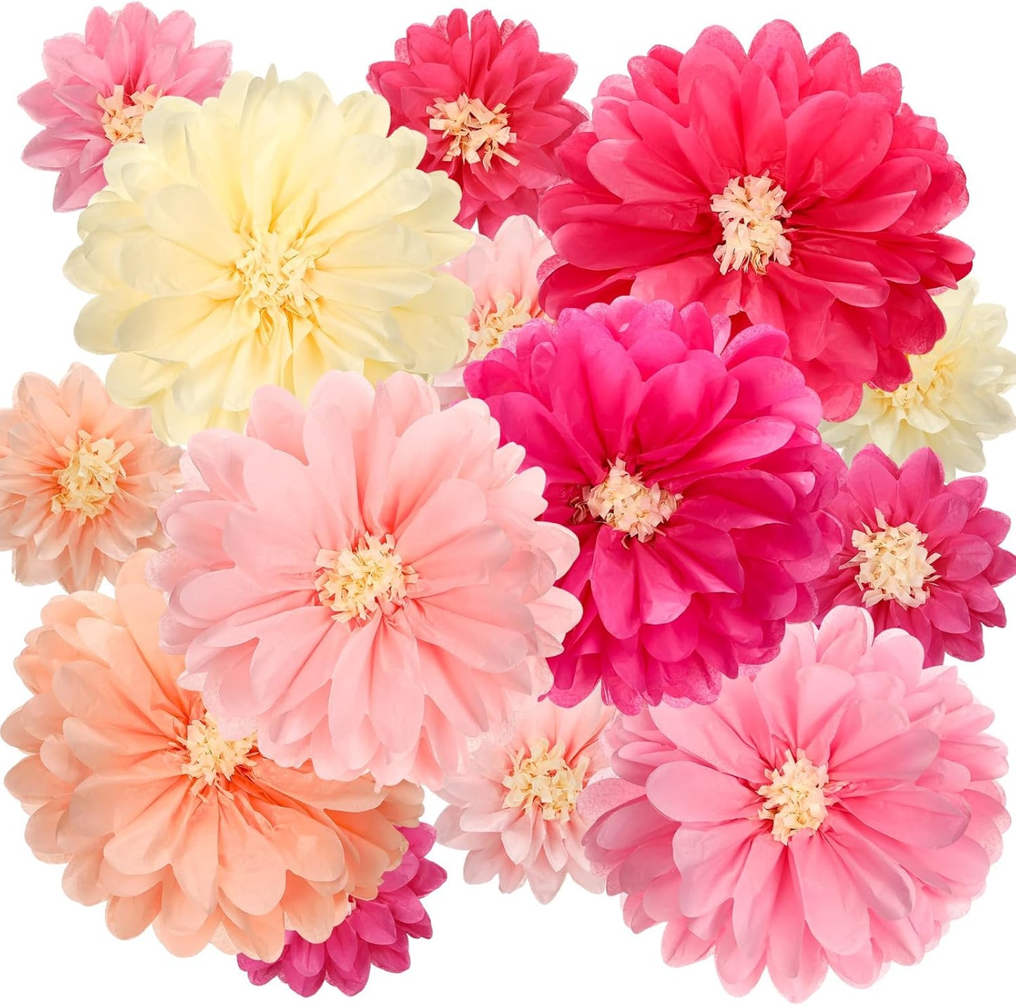 Watersay 12 Pcs 10" 20" Giant Mexican Fiesta Paper Flowers Colorful Tissue Crepe Flowers Pom Poms Craft for Floral Party Backdrop Wedding Birthday Party (Dusty Color)