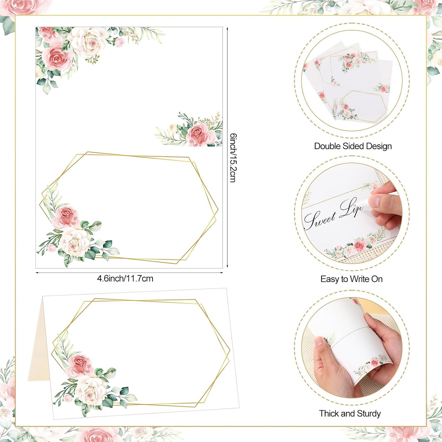 Honoson 48 Pcs Watercolor Greenery Place Cards for Table Setting 4.6 x 3 Inch Blank Fillable Seat Card Eucalyptus Tent Folding Name Card for Weddings, Parties, Banquets