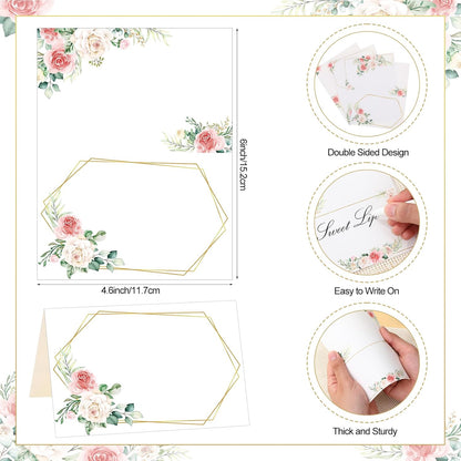 Honoson 48 Pcs Watercolor Greenery Place Cards for Table Setting 4.6 x 3 Inch Blank Fillable Seat Card Eucalyptus Tent Folding Name Card for Weddings, Parties, Banquets