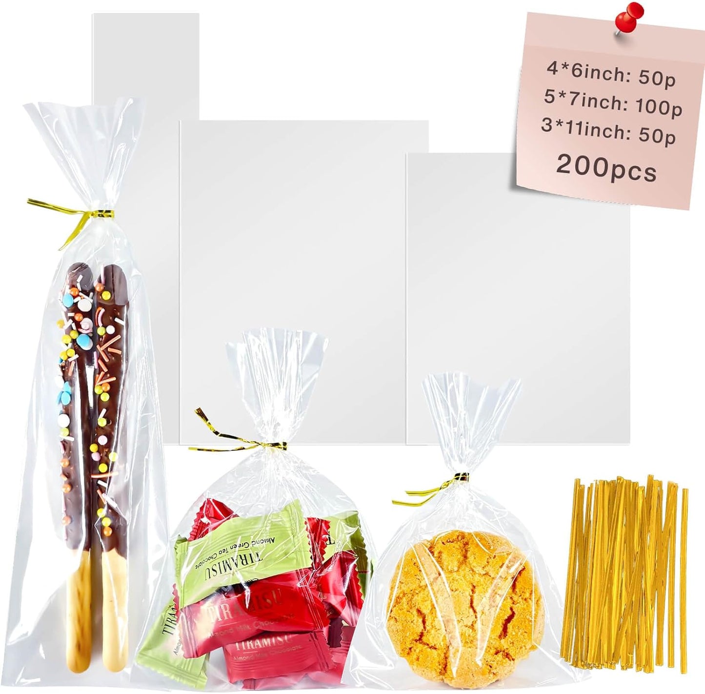 5x7 Inch Iridescent Cellophane Treat Bags with Twist Ties, Treat Bags for Candy Cookie Goodie Chocolates, And Popcorn