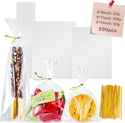 5x7 Inch Iridescent Cellophane Treat Bags with Twist Ties, Treat Bags for Candy Cookie Goodie Chocolates, And Popcorn