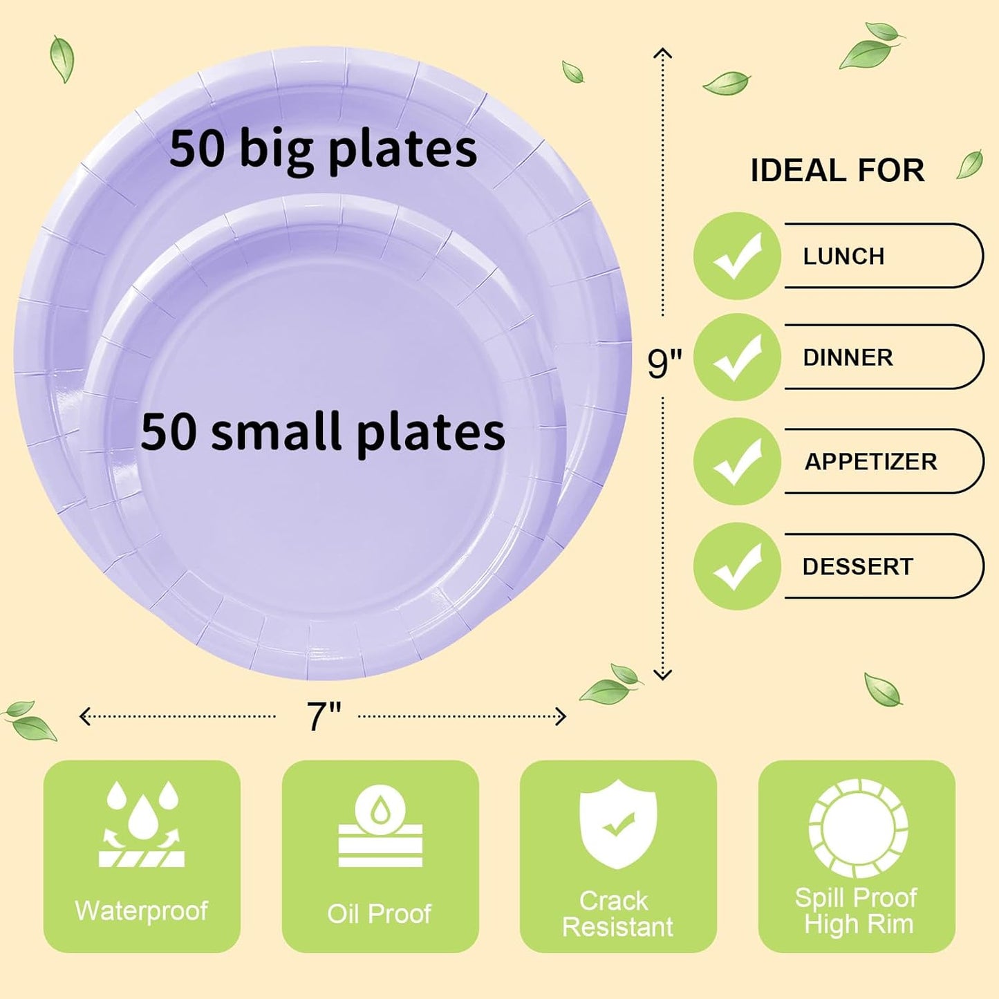 LANLISA 50 Pcs Pink Paper Plates Disposable, 25-9" & 25-7" Disposable Birthday Cake Dessert Plates For Valentines Day, Baby Shower, Easter Party, Mothers Day Party Supplies