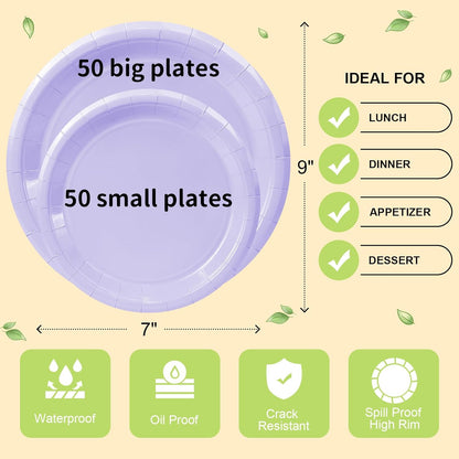 LANLISA 50 Pcs Pink Paper Plates Disposable, 25-9" & 25-7" Disposable Birthday Cake Dessert Plates For Valentines Day, Baby Shower, Easter Party, Mothers Day Party Supplies