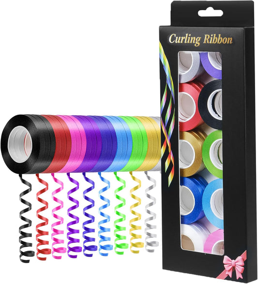 Curling Ribbon Crafts for Gift: 1/5 Inch 30 Rolls of Rainbow Ribbon Set in 10 Colors & Mother's Day and Party Balloon Decor/Custom Wrapping