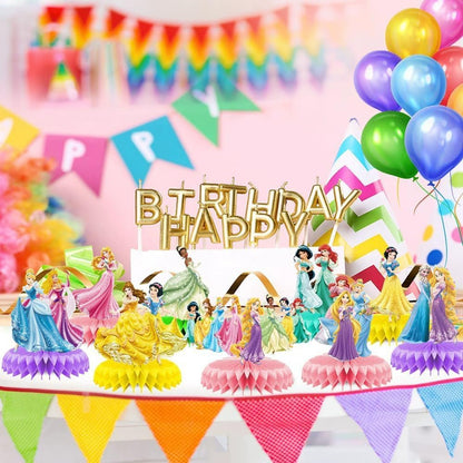For Disne Princess Birthday Party Supplies, 9Pcs Honeycomb Centerpieces for Princess Party Decorations, Double Sided Table Decorations Centerpieces Party