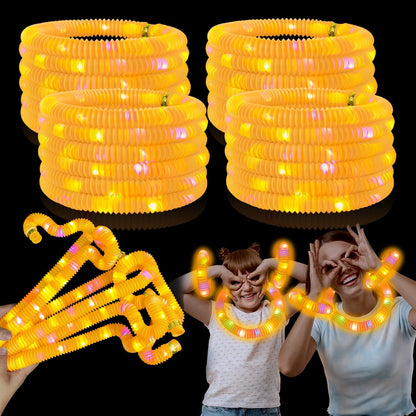 Orange Glow Sticks Party Favors Supplies for Kids 24 PCS,4th of July LED Light up Pop Tubes for Toddlers,Neon Necklaces Bracelets Accessories,Birthday Dance Party 250th Anniversary Camping Toys Gifts