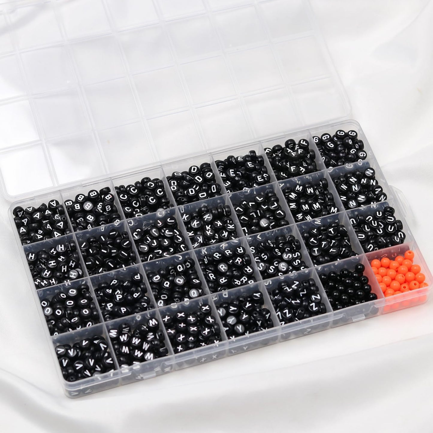 Melius 1450Pcs Acrylic Glow Letter Beads, Alphabetical Glowing in The Dark Beads in 28 Grid Box for Jewelry Making, DIY Bracelets, Necklaces, Key Chains (Glowing, 4x7mm)