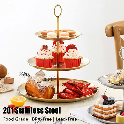 QTLCOHD 2Pcs 3 Tier Stainless Steel Cupcake Stand - Gold Tiered Dessert Stand for Wedding & Birthday Party