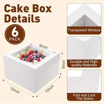 NEOACT 30 Pcs Cake Boxes, 12x12x8 Inch White Bakery Boxes with Window Cake Containers 12 Inch large Cake box for Birthday Party, Wedding,Tall Dessert Cardboard Boxes