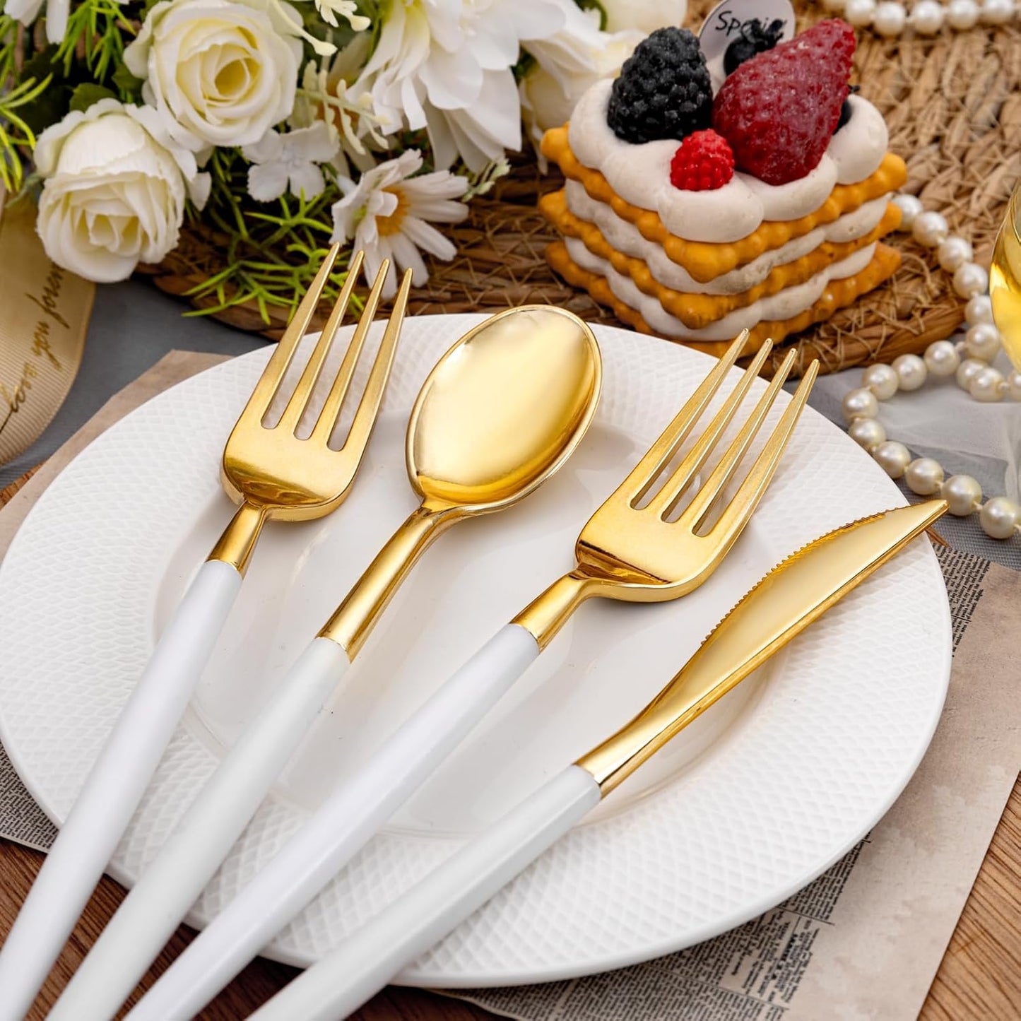 SUT 150Pcs Silver Plastic Silverware, Silver Disposable Cutlery, Heavy Duty Disposable Silverware, Plastic Utensils Include 50 Plastic Forks, 50 Plastic Spoons, 50 Plastic Knives