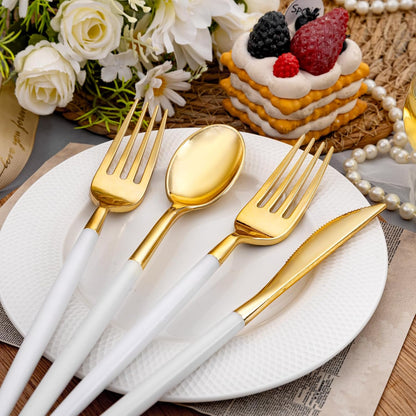 SUT 150Pcs Silver Plastic Silverware, Silver Disposable Cutlery, Heavy Duty Disposable Silverware, Plastic Utensils Include 50 Plastic Forks, 50 Plastic Spoons, 50 Plastic Knives