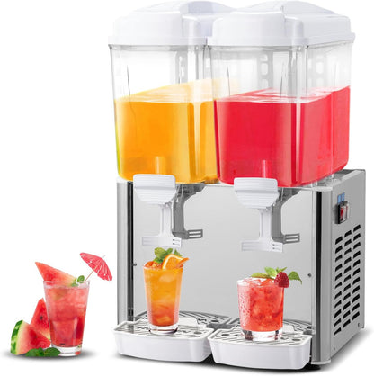 ROVSUN 9.6 Gallon/36L Commercial Beverage Dispenser Drink Dispenser, 18L X 2 Tanks Commercial Juice Dispenser Stainless Steel with Thermostat Controller for Home Restaurant Bar Party 110V/60HZ