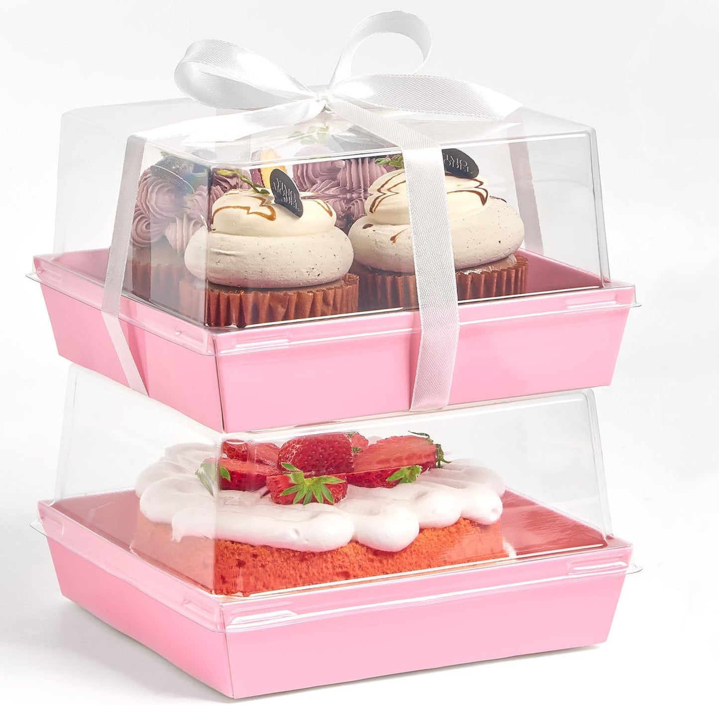 Ocmoiy 7x7x4 Inches White Paper Cake Boxes with Clear Lids for 6 Inch Cakes, 20 Pack Square Disposable Cake Bakery Take Out Containers, To Go Dessert Boxes