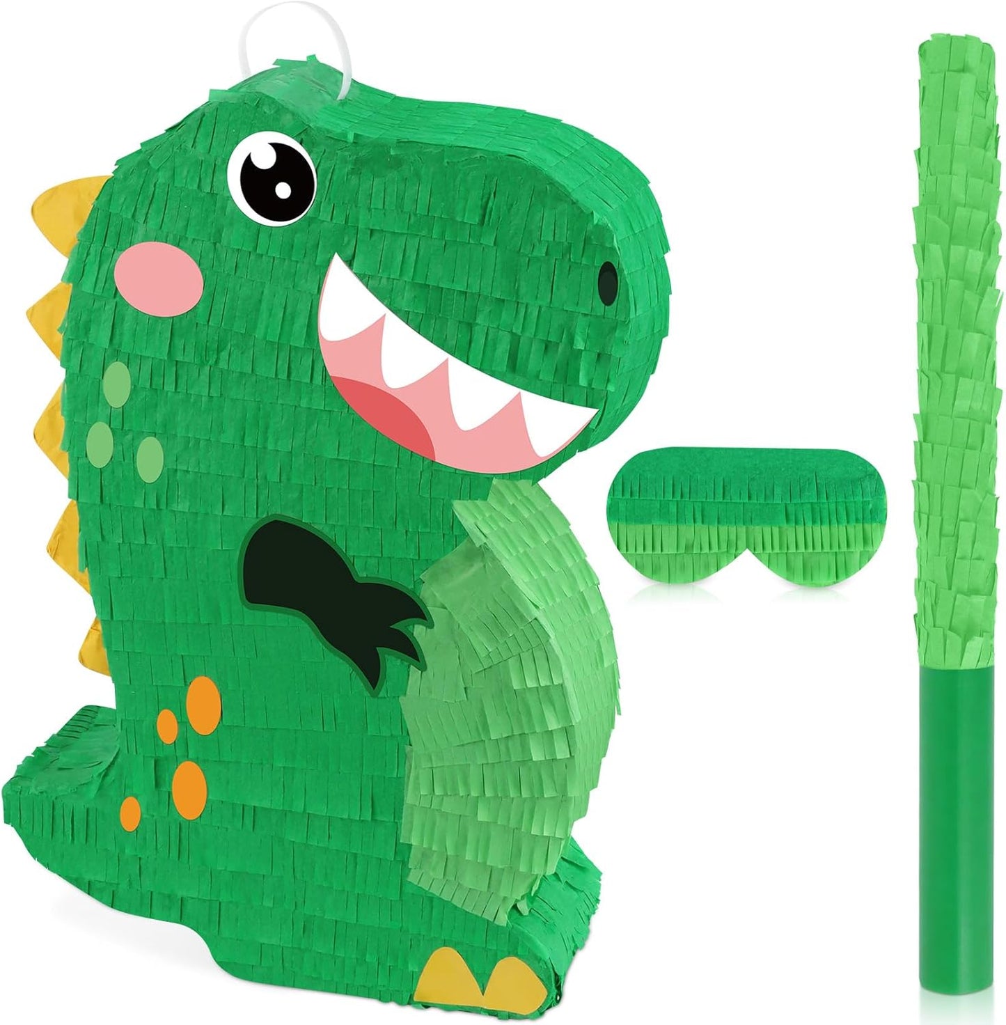 Dinosaur Pinata - Dinosaur Decorations with a Blindfold and Bat for Boys Girls Animal Themed Birthday Party Kids Classroom Game Decorations Supplies (15.7 x 11.4 x 3.1 Inches)