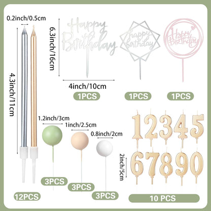 Yerliker 34 Pcs Happy Birthday Cake Toppers Decorations Birthday Candles DIY Cake Decor for Men Women Wedding Anniversary(Gold)