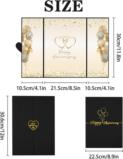 DARUNAXY Black Gold Happy Anniversary Party Decorations, Happy Anniversary Alternative Signature Guest Book Wedding 1st 10th 40th 50th Anniversary Signing Card Board Party Supplies