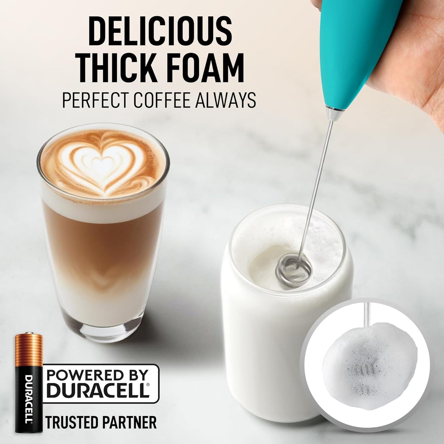 Zulay Kitchen Powerful Milk Frother Wand With Duracell Batteries - Ultra Fast Handheld Drink Mixer - Electric Whisk Foam Maker for Coffee, Lattes, Cappuccino & Matcha - Z1 Motor - Black - Colors B