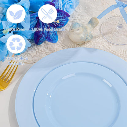FLOWERCAT 60PCS White Plastic Plates - Heavy Duty White Disposable Plates for Mother's Day/Birthday Party/Wedding -serve for 30 guests Include 30PCS 10.25" & 30PCS 7.5" Plates for Party