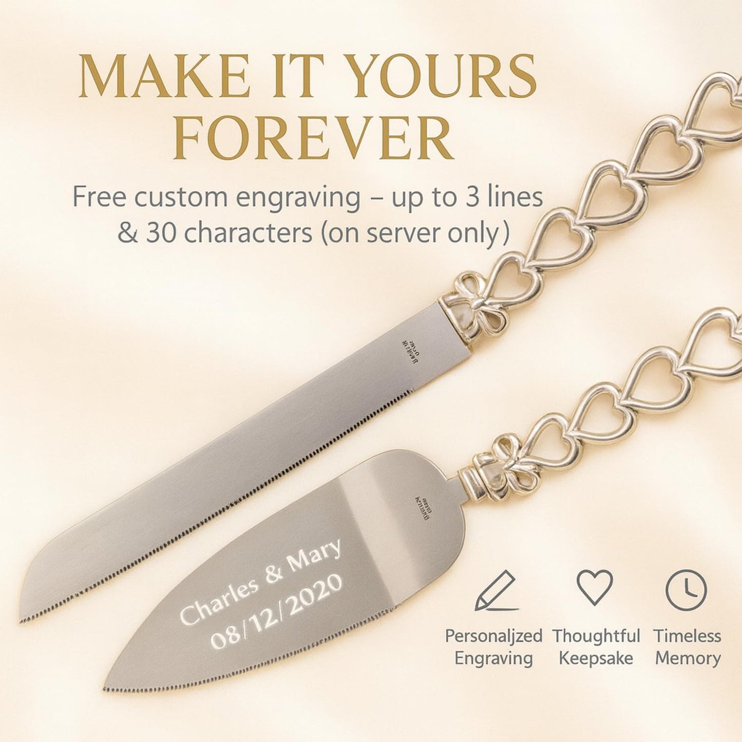 GIFTS INFINITY Personalized Wedding Cake Knife and Server Set with Engraving – Cake Cutting Utensil Set, Keepsake Gift for Wedding, Anniversary, Reception, Birthday & Other Occasions (CH-101WB)