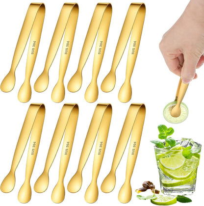 8Pcs Gold Small Tongs for Serving Food, 4.3" Mini Serving Tongs, Stainless Steel Tiny Tong for Appetizers, Ice, Sugar Cubes, Salad & Desserts, Perfect for Tea Parties & Buffets