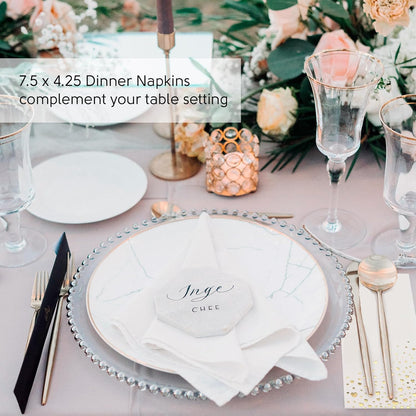 Stylish Gold Dinner Napkins, 100 White and Gold Napkins, Disposable Party Napkins, 7.5x4.25 Inch Wedding Napkins for Reception, 3-Ply Dinner Napkins, Disposable Napkins for Party, Gold Paper Napkins