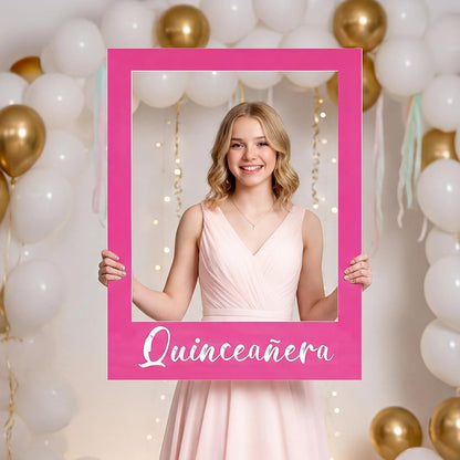 BreezeHug 32 x 24'' Spanish Quinceanera Photo Booth Prop Picture Frame Large 15th Birthday Photo Booth Prop Quinceanera Decoration DIY PVC Cutouts Selfie Frame for Birthday para 15 Años Quinceañeras