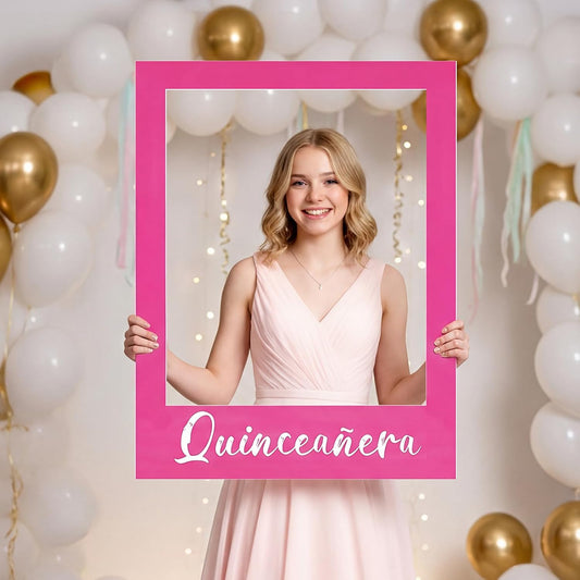 BreezeHug 32 x 24'' Spanish Quinceanera Photo Booth Prop Picture Frame Large 15th Birthday Photo Booth Prop Quinceanera Decoration DIY PVC Cutouts Selfie Frame for Birthday para 15 Años Quinceañeras