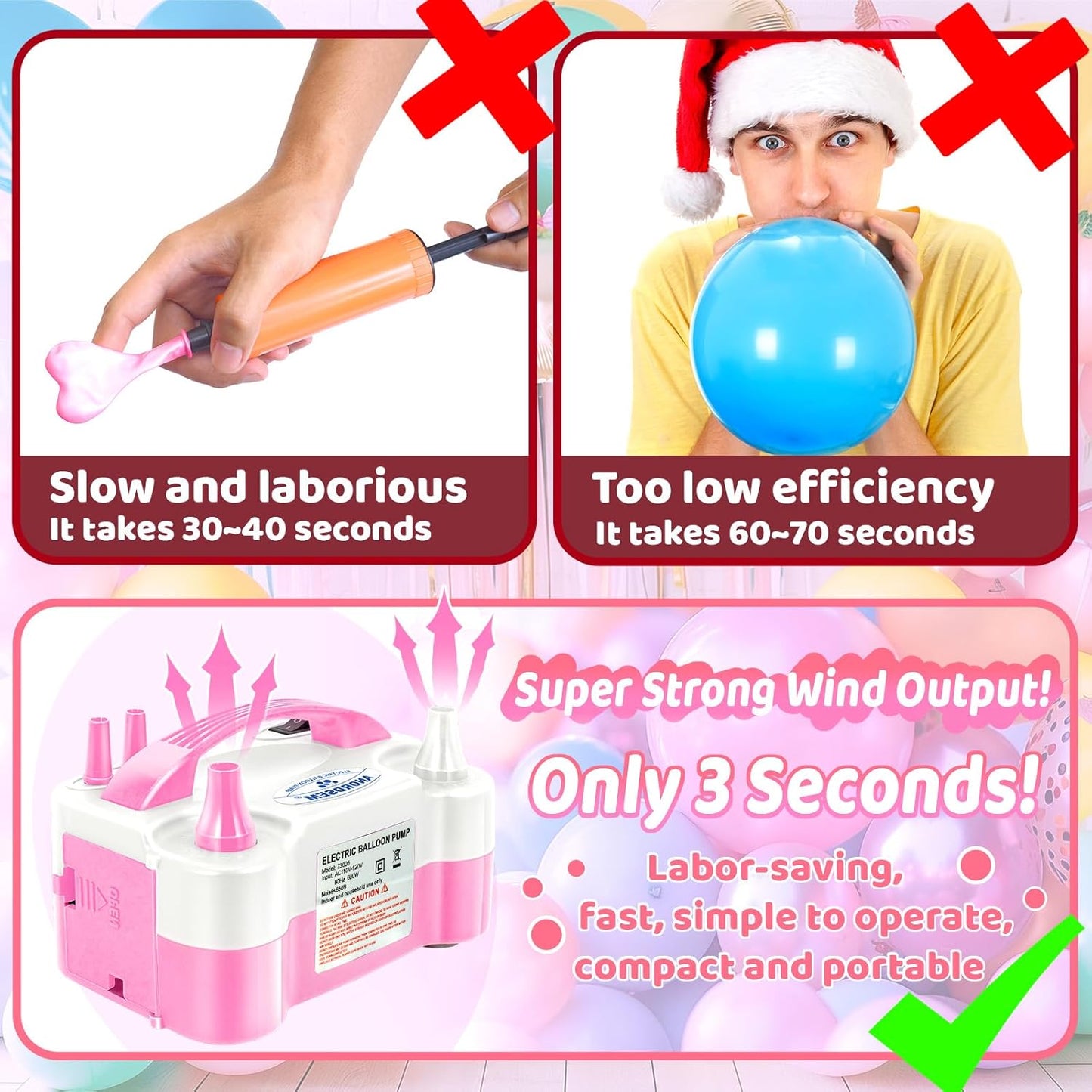 Anordsem Electric Balloon Air Pump: Polypropylene Plastic Case with Dual Nozzle - Quick Inflating for All Balloons at Home - Blower Machine Knotter/Ribbon for Parents Party DIY Decoration
